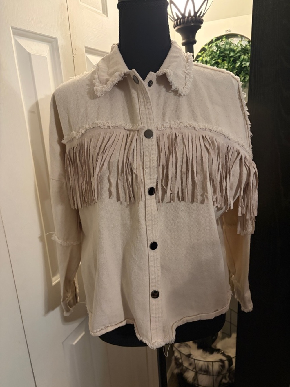 fab'rik Cream Fringe Jacket